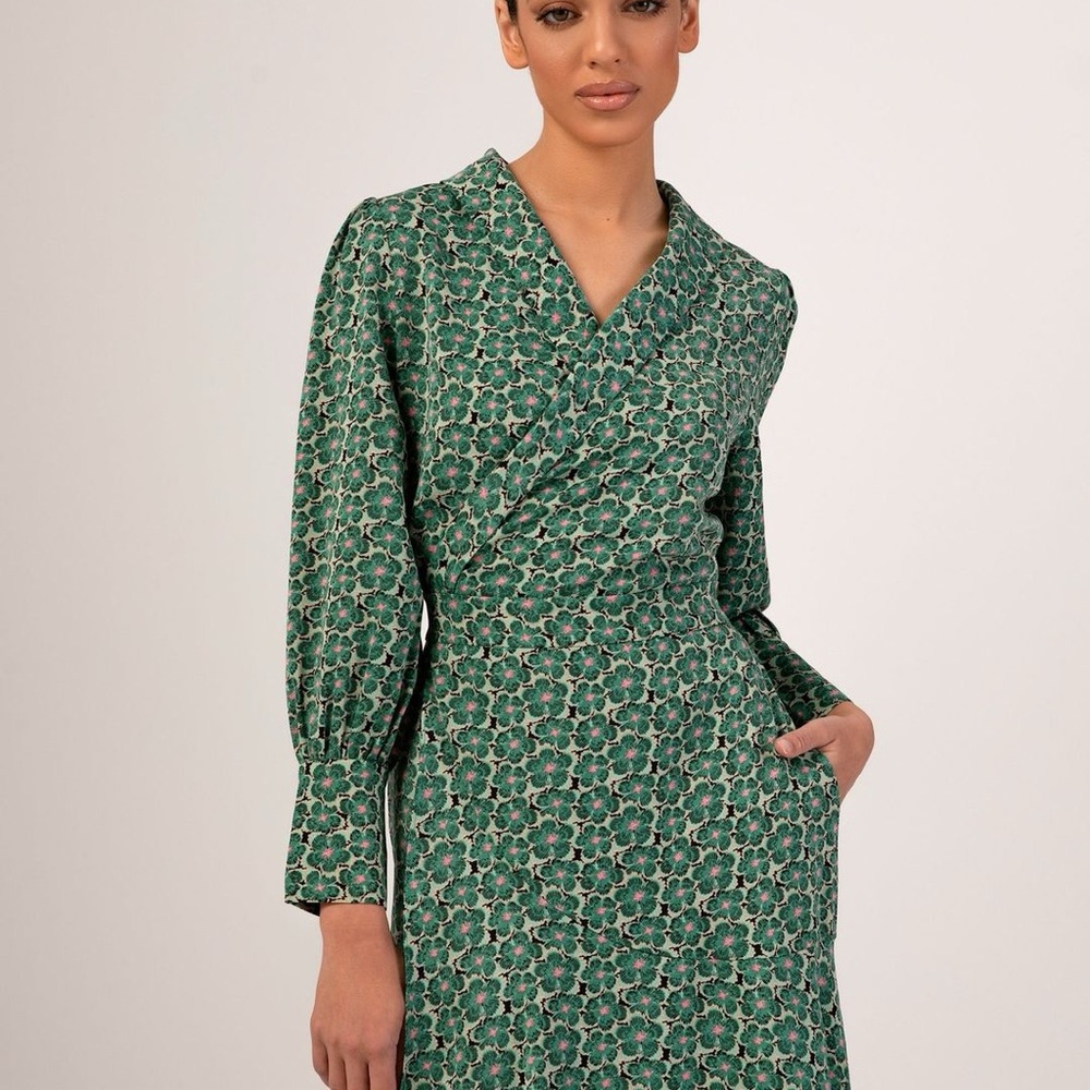 Emaly Green Garden Floral Maxi Long Sleeve Dress Small Veiled collection NWT